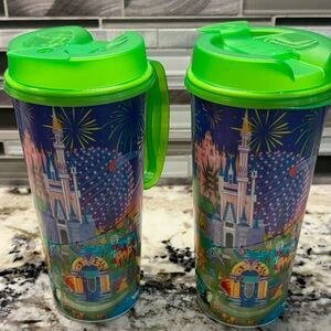 Disney Resort 2025 Castle Themed Mugs with Green Lids - Set of 2